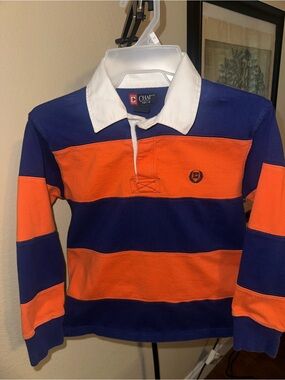 Chaps Orange and Navy Striped Rugby Shirt with White Collar